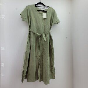 MSquared Dress Womens M Green Belted Cotton Poly Blend that Feels like Linen